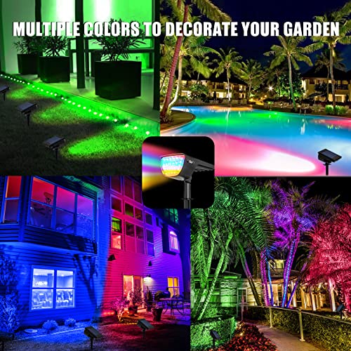 Image of Solar Color Changing Spot Lights Outdoor, IP67 Waterproof Solar Landscape Lighting, 7 Modes Multicolor RGB Landscape Spotlights for Garden Yard Driveway Lawn Patio Pathway Easter Decorations, 4 Pack
