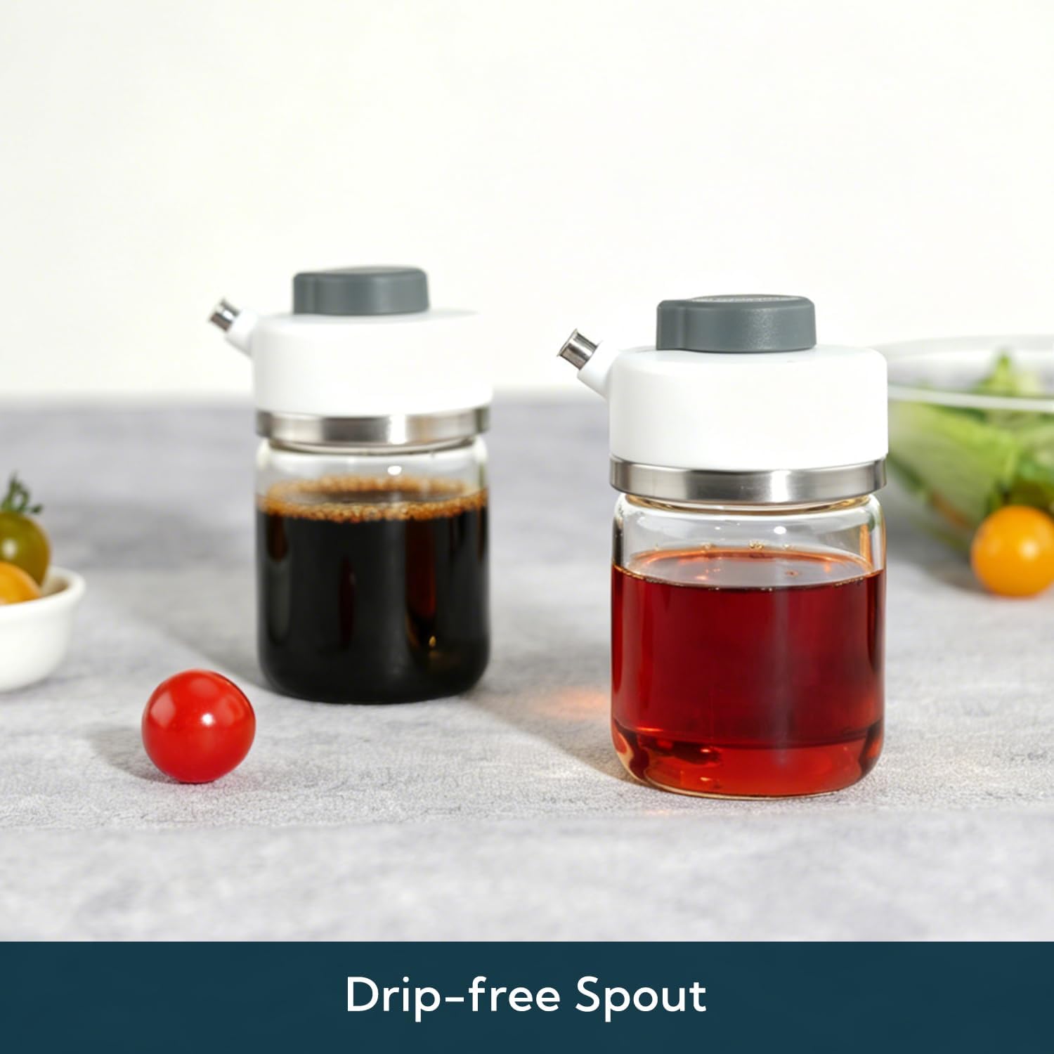 KITCHENDAO Precision Pour Glass Oil Dispenser 2-Piece Set and Precision Pour Glass Soy Sauce Dispenser