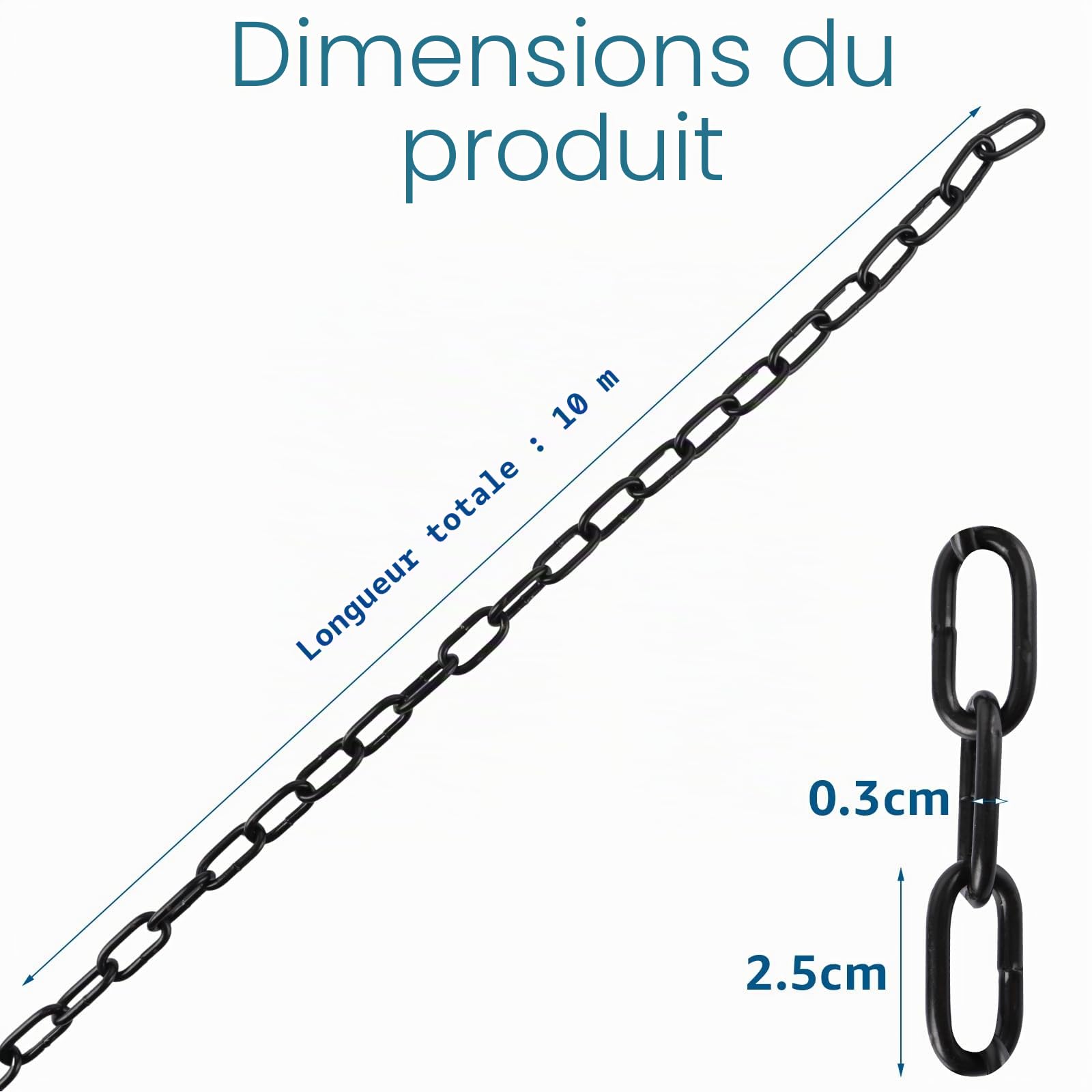 Chaine Acier au Carbone, 10m x 3 mm Chainette Metal, Noir Starke de Chaîne pour Plantes Suspendues, Corde à Linge, Antivol de Vélo
