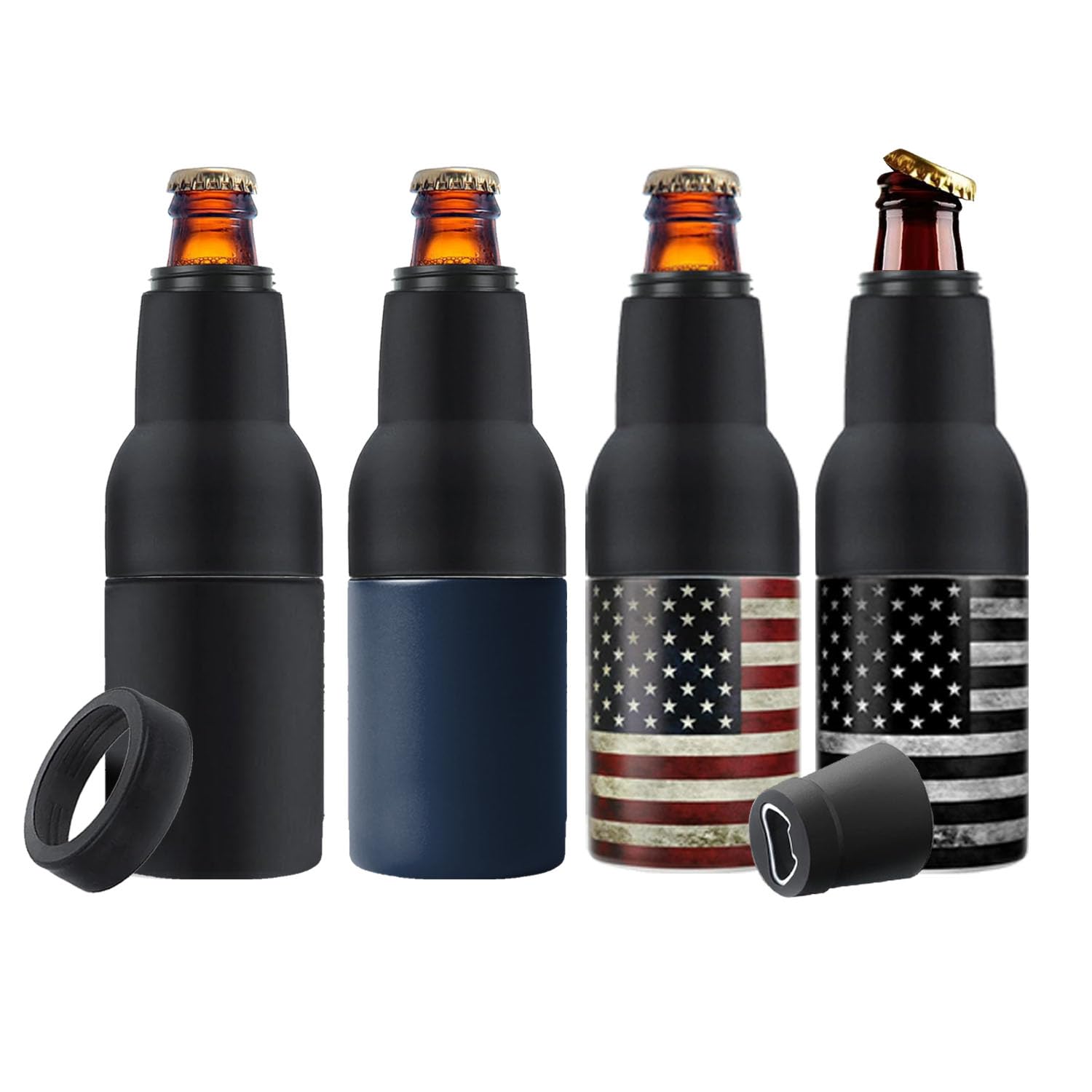 Stepstall 4 Packs Beer Gifts for Men, 4-in-1 Beer Bottle and Can Cooler for 12 Oz. Slim Can, Beer Bottle Insulators Holder Vacuum Stainless Steel
