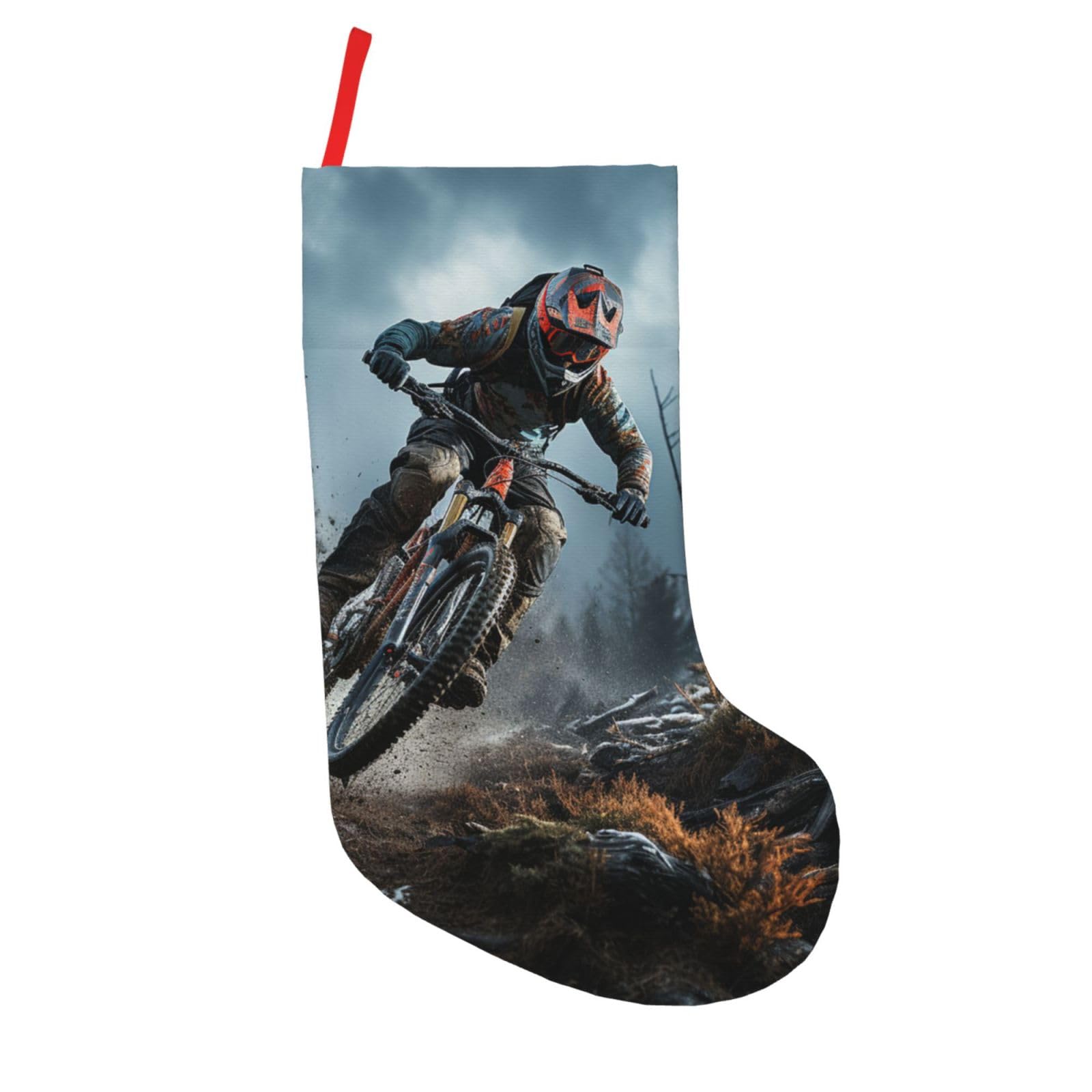 Fjwslch Black Mountain Bike Tournament Christmas Stockings Large Xmas Stockings Plush Fireplace Hanging Stockings Christmas Hanging Ornaments For Family Christmas Holiday Decorations