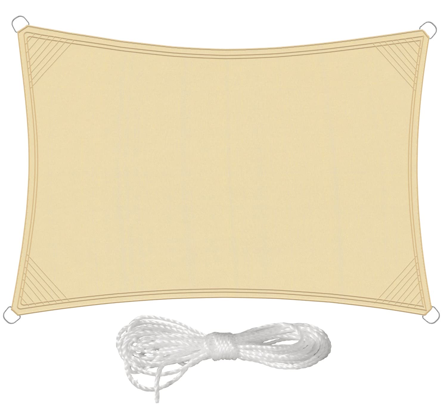 PHYLES Sun Shade Sail Canopy 3 x 4 m Rectangular Outdoor, PES Waterproof, UV Protection for Outdoors, Pergola, Garden, Terraces (Beige | with Rope)