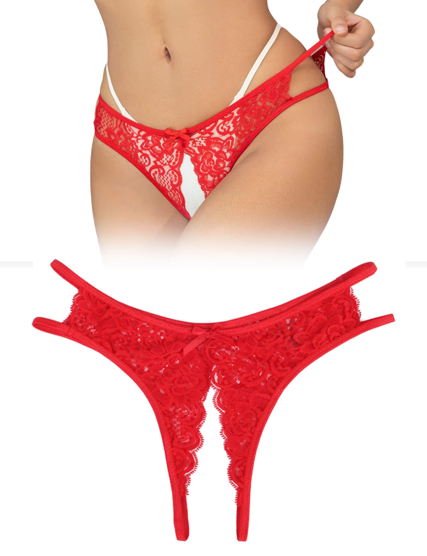 ohyeahlady String Tanga Ouvert Frauen Übergröße Sexy Dessous Damen Sexy Unterwäsche Curvy Slip mit Loch Spitze Unterhosen Unten Offen Erotische Höschen Hipster Reizwäsche für Mollige Underwear Rot,XL