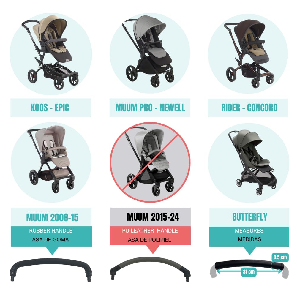 PROTEC TIF | Funda Polipiel Compatible con Asa de Jane RIDER - MUUM - EPIC - KOOS - NANO - Bugaboo BUTTERFLY(Se coloca sobre la goma original)