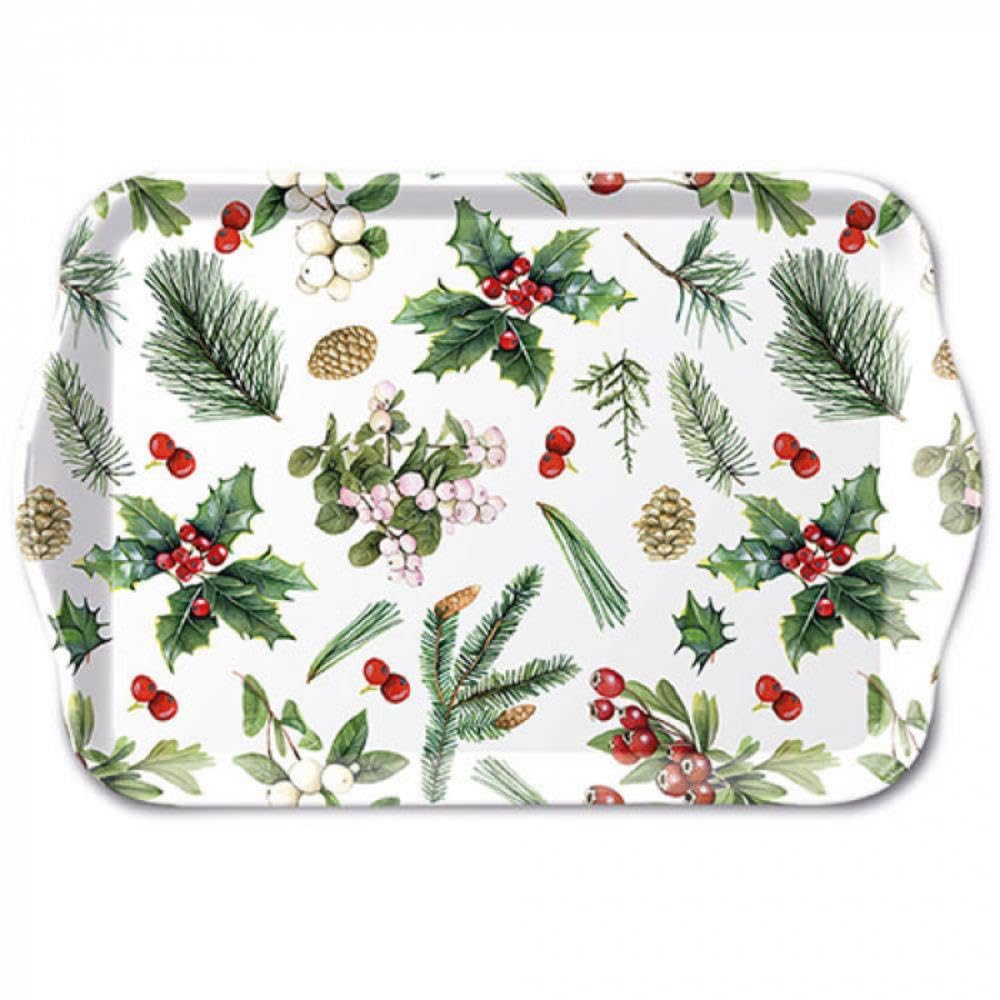 Ambiente Bandeja de servir bandeja decorativa bandeja 13 x 21 cm melamina Ilex ramitas y bayas, diseño clásico de Navidad para Adviento Papá Noel y Navidad
