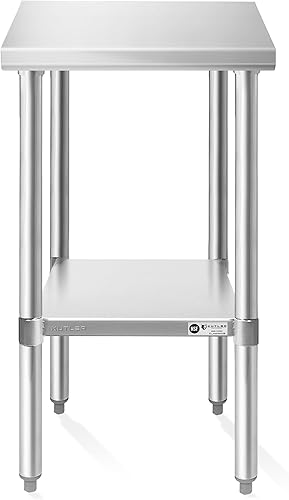 Miniatura 10 de KUTLER Mesa de acero inoxidable de 24 x 24 pulgadas, mesa de trabajo y preparación de cocina comercial resistente NSF con estante inferior para