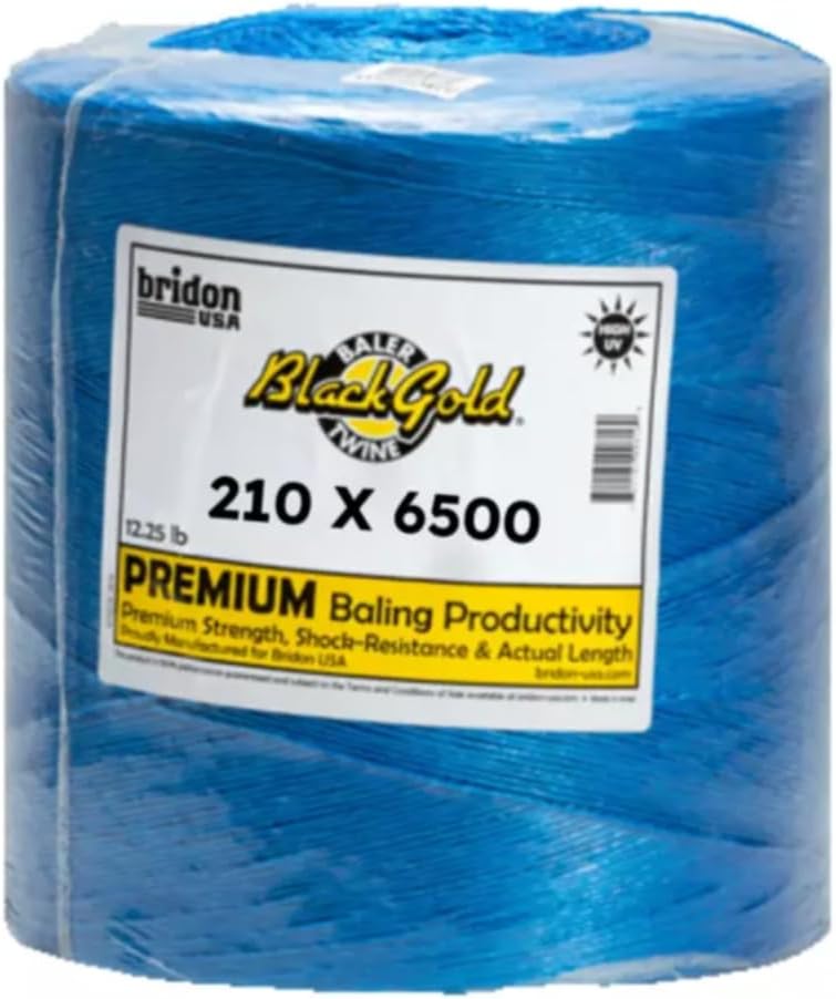 Bridon BlackGold Baling Twine, Poly Propylene WR210 Pound Knot Strength and 6,500 Foot Length, Single Spool, Crop Baling, Commercial Bundling, 1 Spool (Blue), 210-6500-1B.BLU