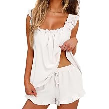 Women Pajamas Set 2 Piece Sleeveless Ruffle Pj Soft Tank Top and Shorts Sexy Bridal Sleepwear Pajama Nightwear Sets