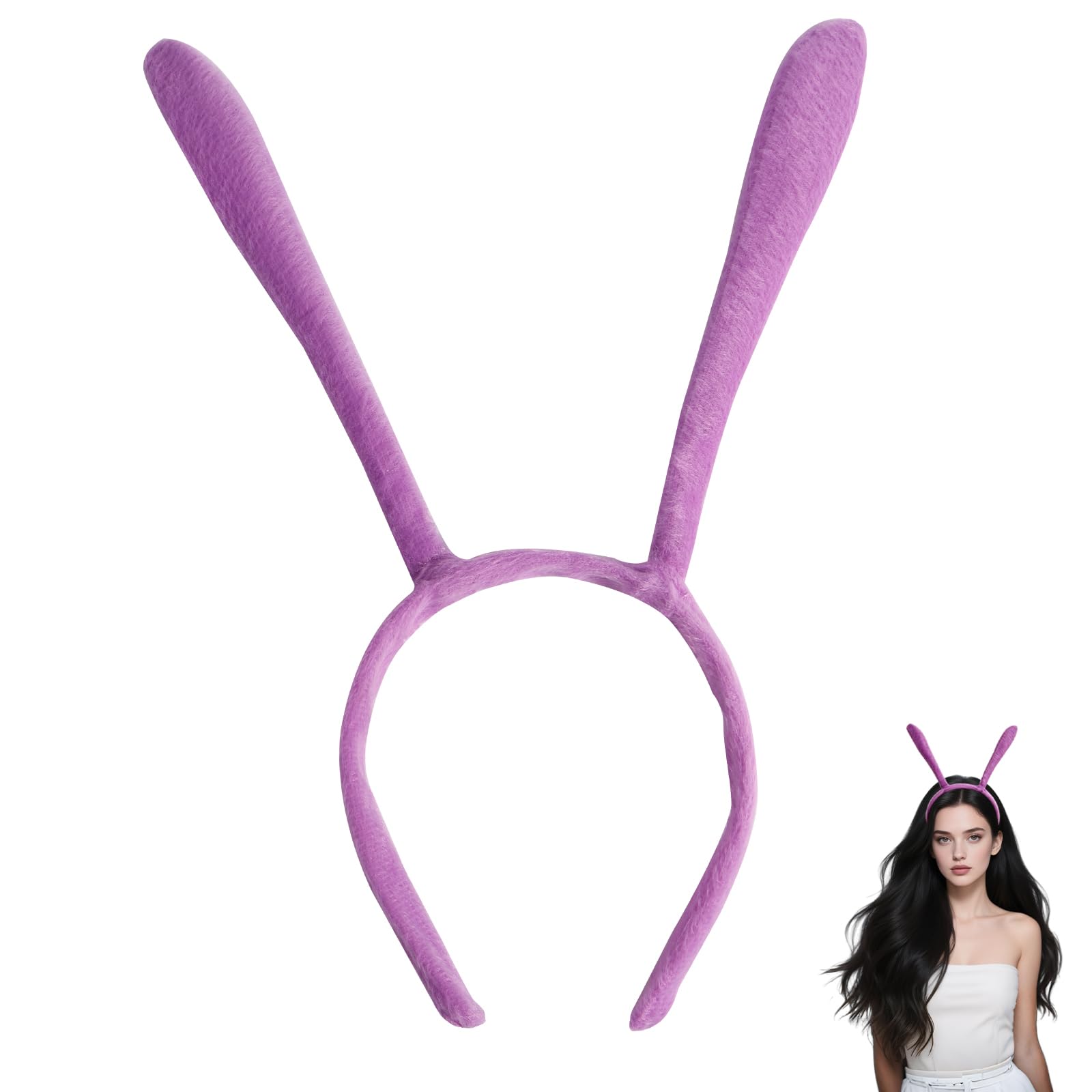 Purple Bunny Ears Headband Plush, Rabbit Ears Soft Fluffy Butterfly Antenna