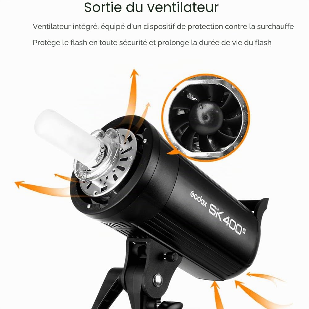 Godox SK400II 400Ws GN65 Flash Studio Professionnel avec système X sans Fil intégré 2,4 G Creative Shooting SK400 Mise à Niveau(Lampe Simple SK400II)