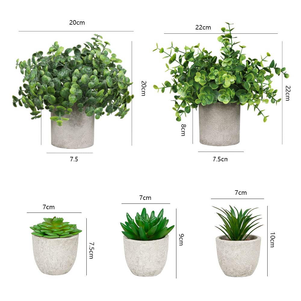 5 Piante Artificiali Succulente In Vaso - Decorazione Per Interni Ed Esterni