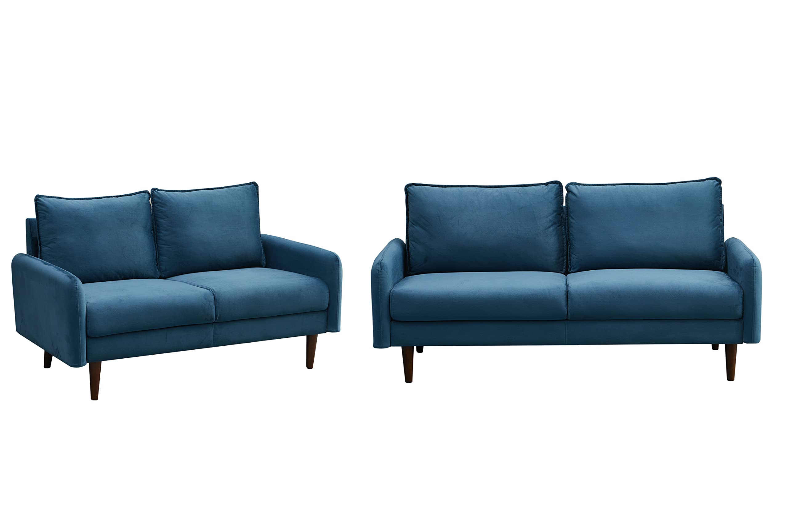 INSTORY Velvet Sofa Set Mid-Century Modern Sofa & Loveseat Set Tufted Couch Set with Wooden Legs for Living Room - Blue