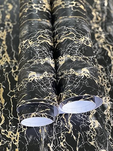 Image of CREON Black Fiber Marble Sticker for Kitchen Countertops Waterproof Black Fiber Marble Wallpaper Self Adhesive and Removable Marble Paper for Kitchen Bathroom Cabinet Furniture (24X120 INCH)