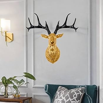 Amazon.co.jp: Leefasy 樹脂製鹿の頭の彫刻、鹿の頭の壁の彫刻