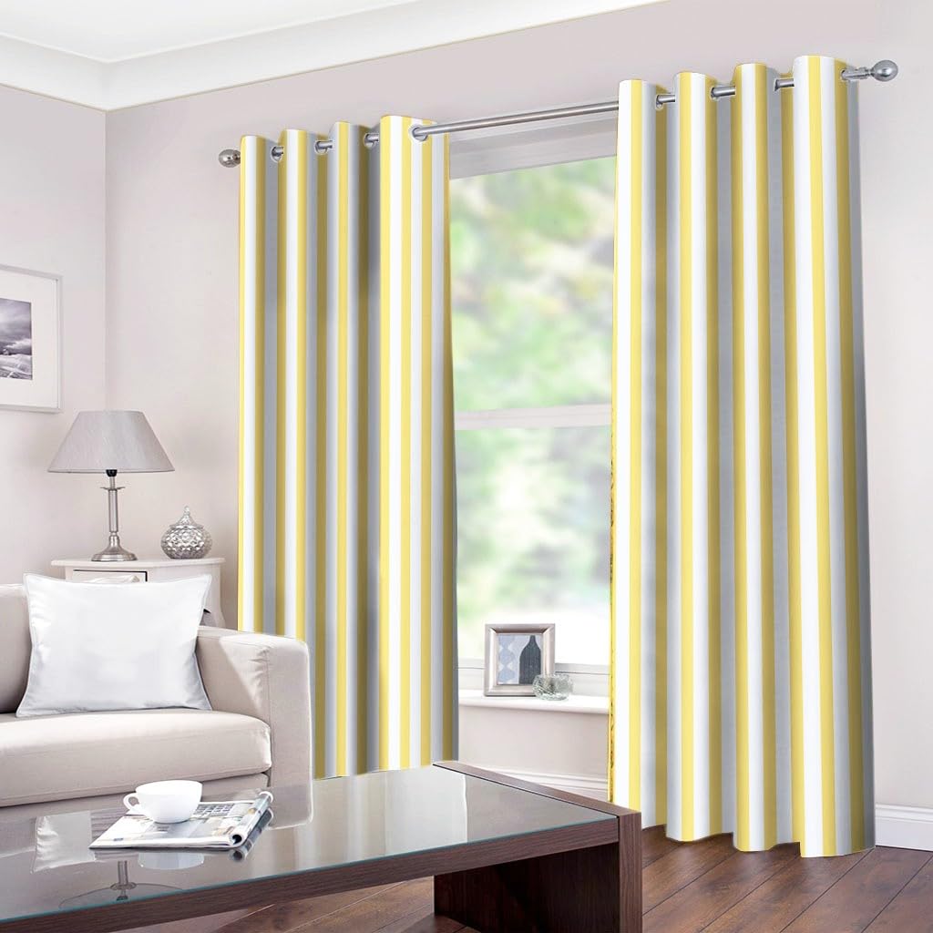 Générique Lot de 2 Rideau Occultant Rayures Jaunes L140 x H180 cm Rideau Thermique Isolant Anti Froid, Rideau Occultant avec Œillets - Rideau Fenetre pour Chambre Salon et Chambre Enfant