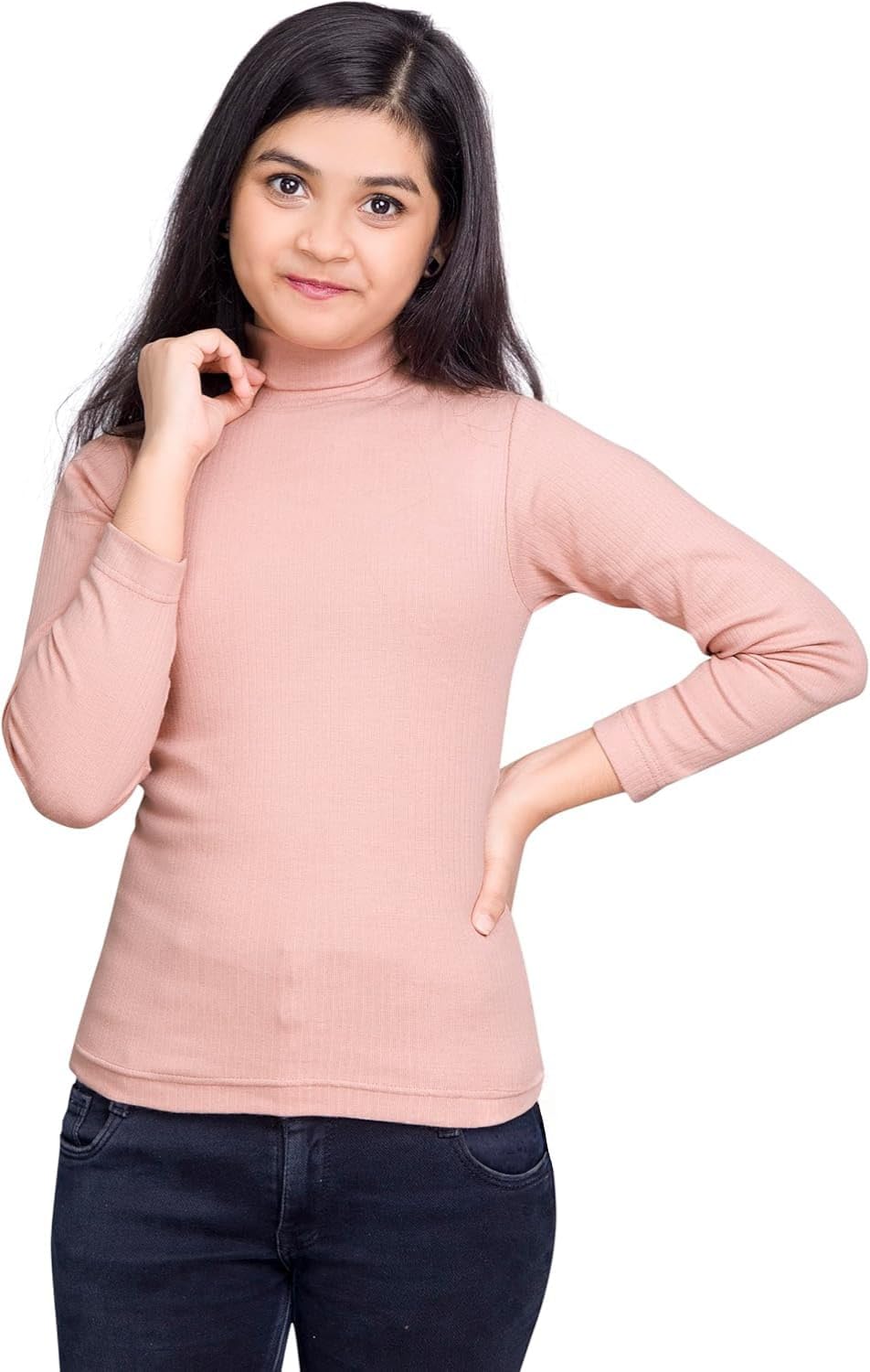 Kids Turtle Neck 95% Cotton 5% Elastane Slim fit T-Shirt for Boys & Girls |Soft Cotton, Winter Warm Long Sleeve Tee|High Neck Full Sleeve T-Shirt (Navy Doriya)-image-38