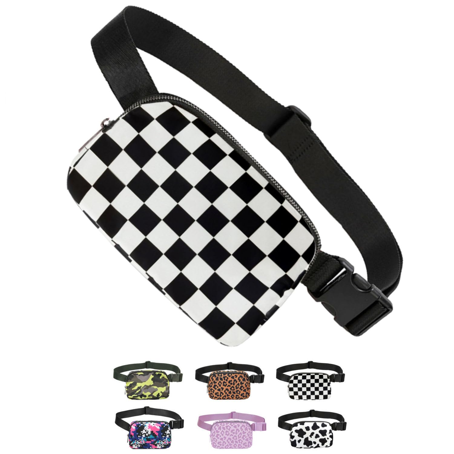 Tapp Collections Unisex Mini Crossbody Belt Bag with Adjustable Strap Small Waist Pouch for Workout Running Traveling Hiking - A Pattern / Checker