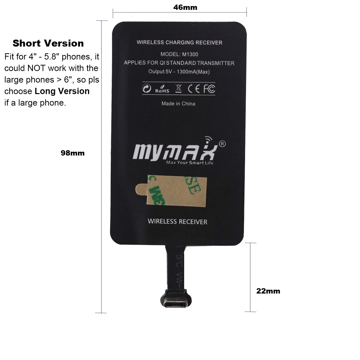 Paicreate Ricevitore Ricarica Wireless USB-C – Adattatore Qi 5V/1000mA Per Smartphone Android, Sottile E Plug-and-play