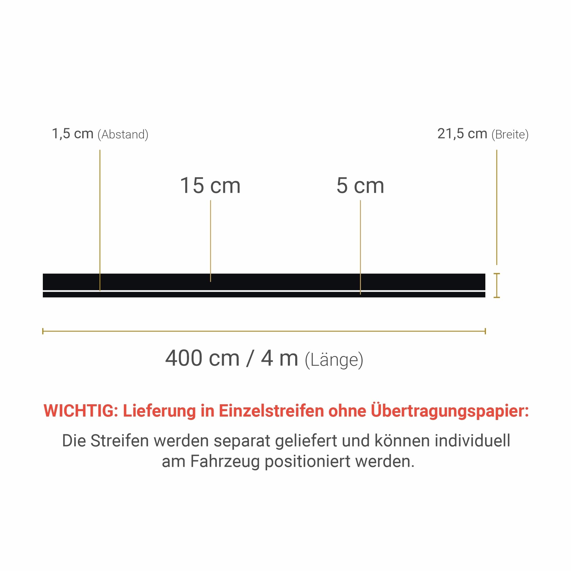 Rennstreifen Aufkleber Lindgrün 1x5cm & 1x15cm je 4m Einzelstreifen – Zierstreifen Rallye- & Viperstreifen für Auto Dach Heck Motorhaube UV-beständig Waschstraßenfest