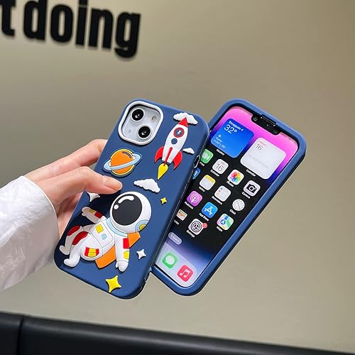 Miniatura 3 de Funda para iPhone 12 Pro Max, linda funda 3D Kawaii para teléfono, divertida funda de astronauta cohete espacial de dibujos animados de oso, funda