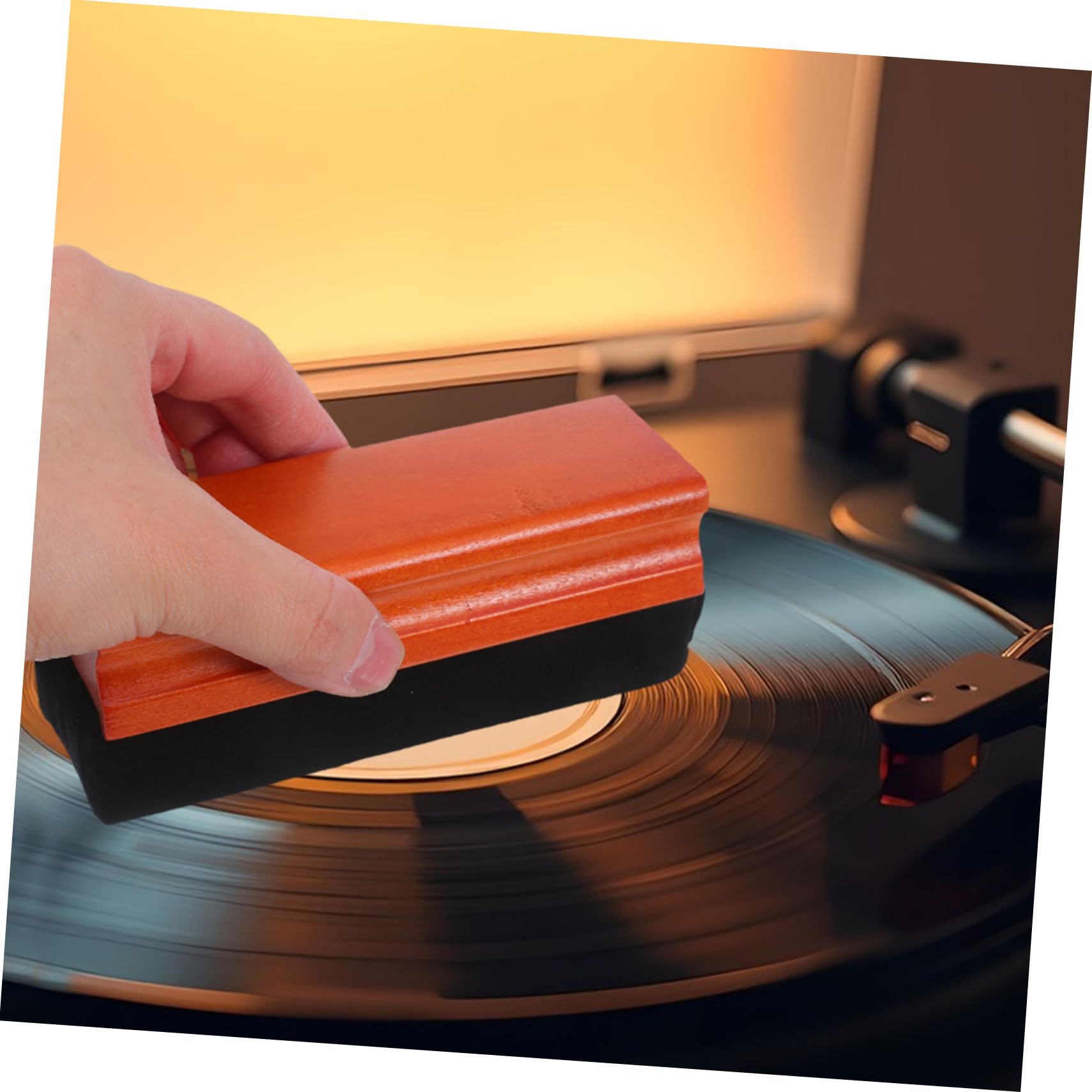 Cepillo para Discos de Vinilo Esponja y Madera, Fácil de Usar y Evita Vuelcos, Adecuado para Limpieza de Álbumes y Fonógrafos Vintage