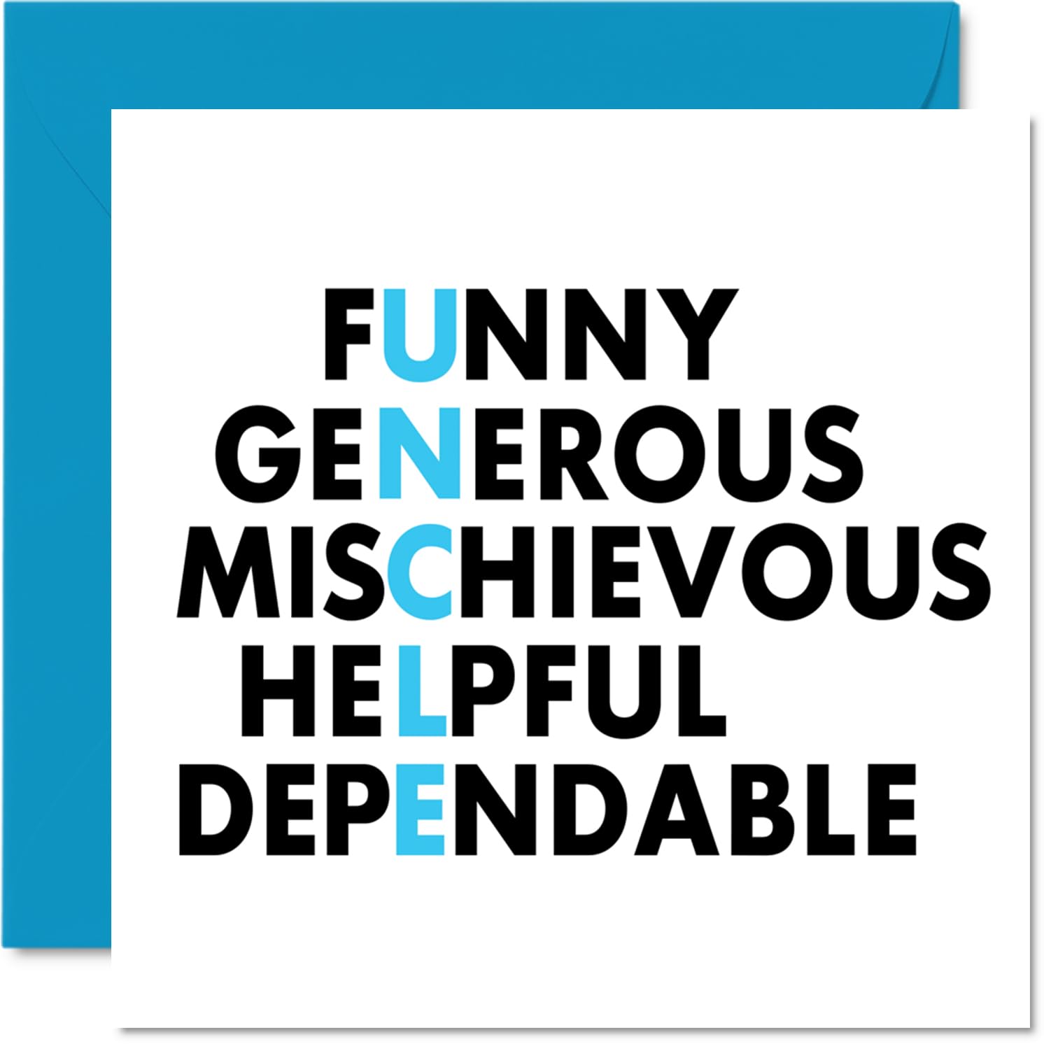 Uncle Birthday Card - Family Acronym - Happy Birthday Card for Uncle from Nephew Niece, 145mm x 145mm Wordplay Bday Greeting Cards