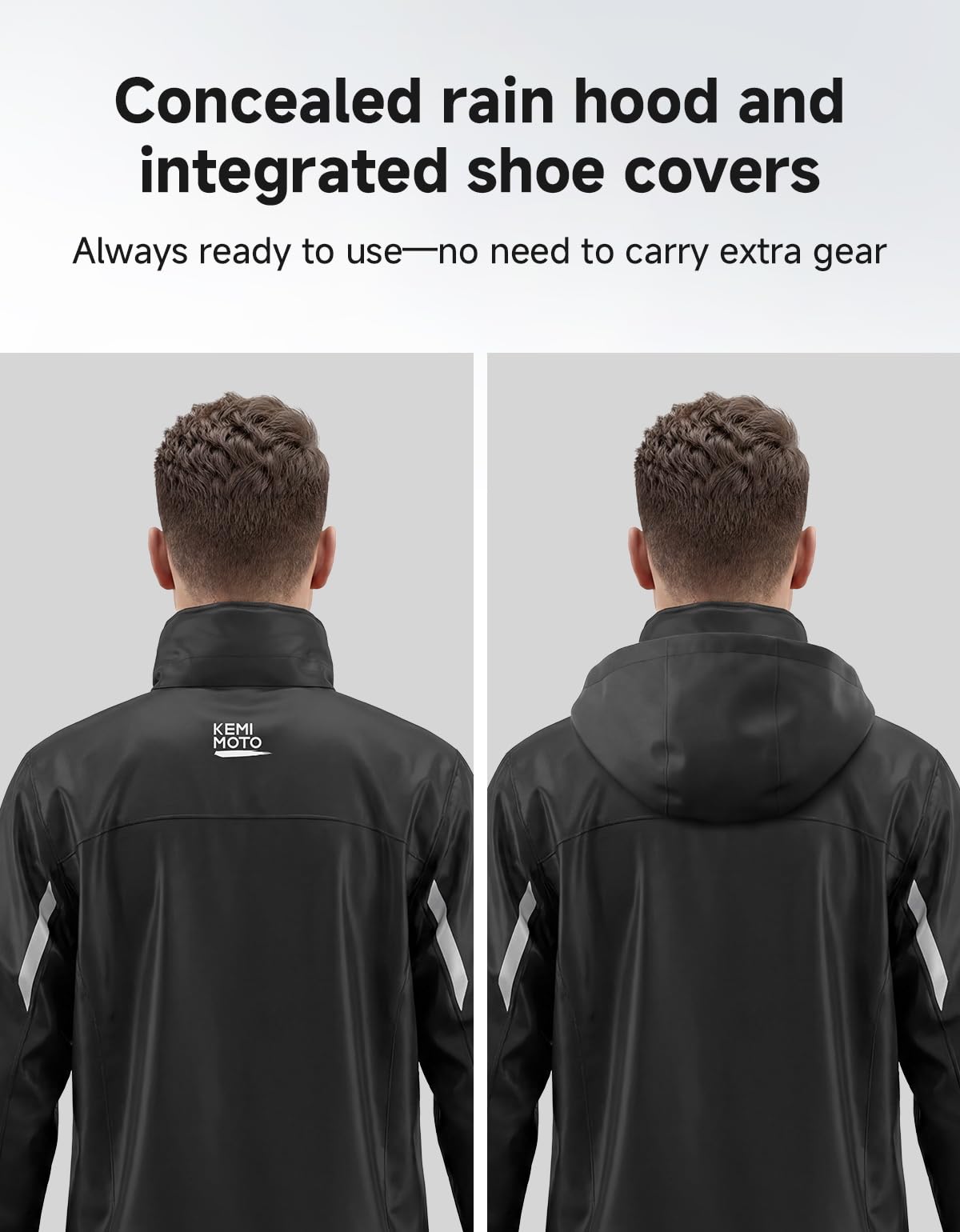KEMIMOTO Motorrad Regenanzug für Herren, Wasserdicht Regenkombi, Atmungsaktiv Regenmantel, Reflektierende Elemente Regenbekleidung, Regenjacke für Camping, Wandern, Reisen, Radfahren