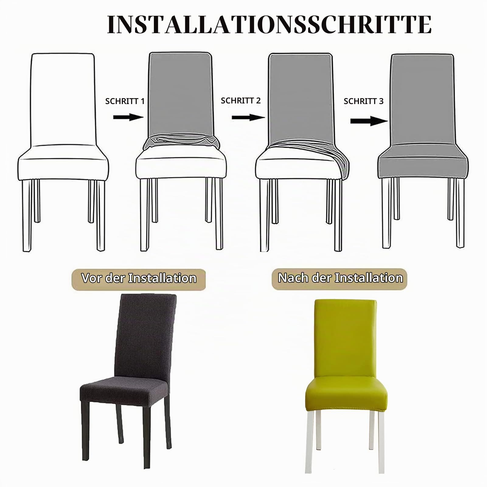 Esszimmer Stuhlhussen 2er/4er/6er Set, Wasserdichtes Pu Leder Stretch Stuhl-Universell Stuhlhussen Haus Büro Restaurant, Dekor Moderne Spann-Abdeckung (GrüN,4-Stück)