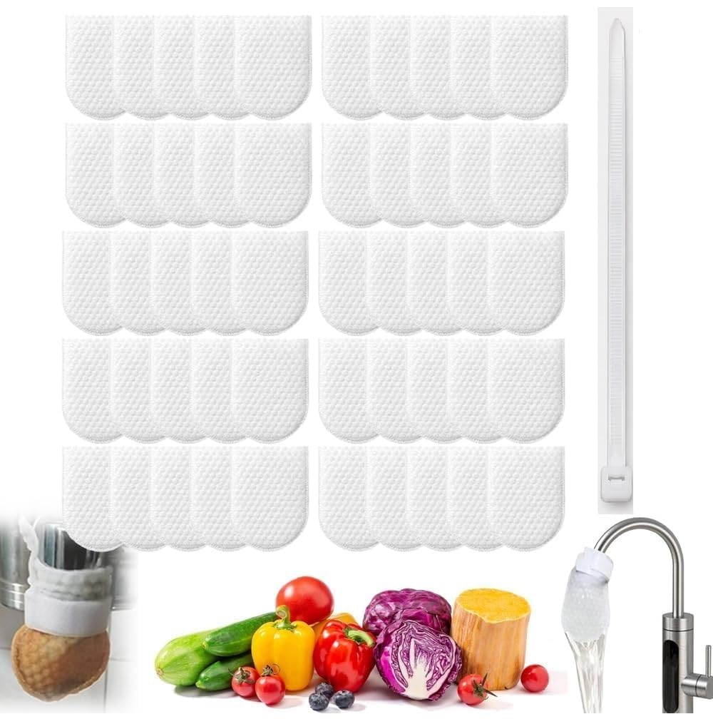 20 PCS Faucet Water Filter Cotton Mesh with Securing Strap | Tap Filter Cover | High-Density Sink Faucet Water Purifier Pads | Kitchen Bathroom Faucet Replacement Filter for Daily Use-image-40