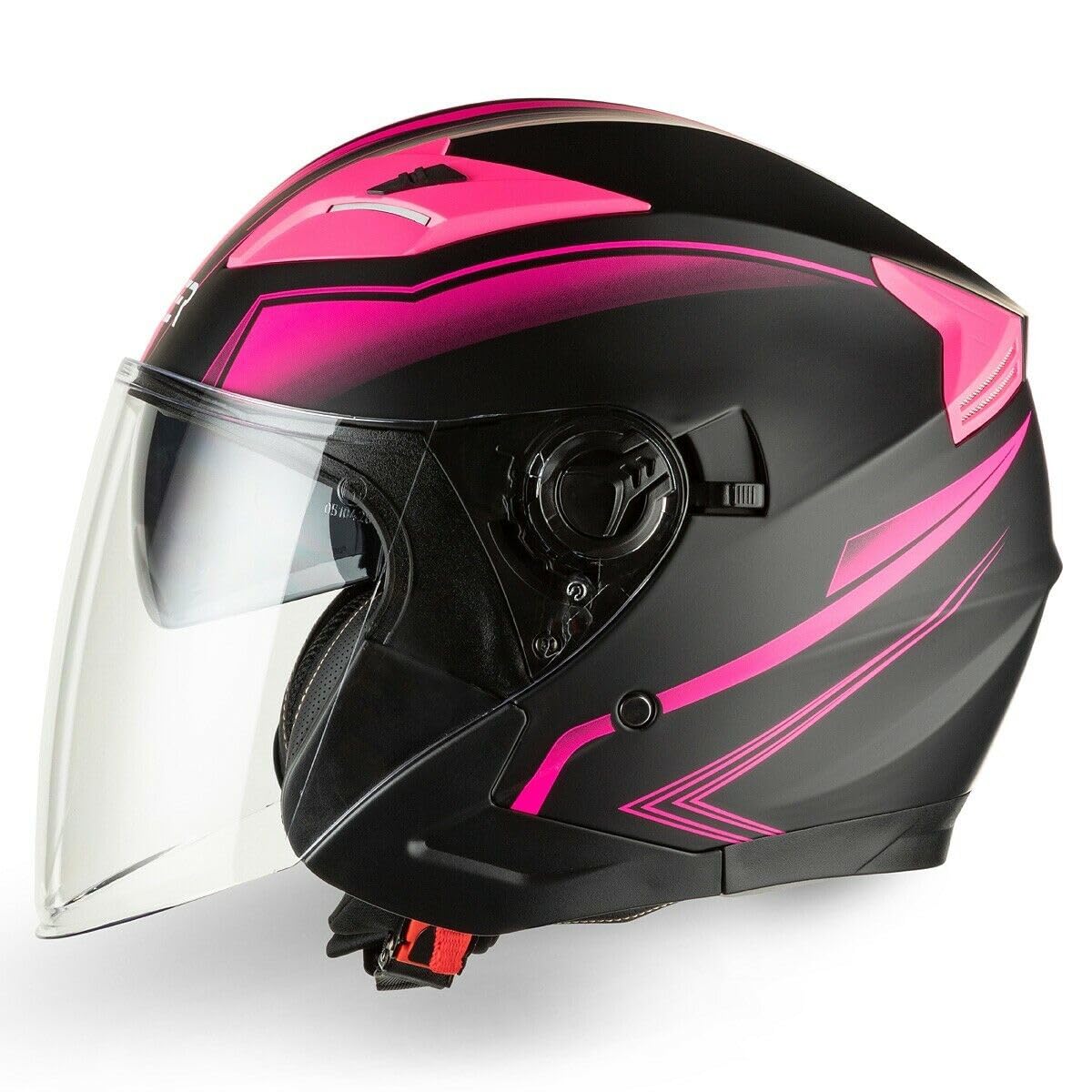 CRUIZER Casco Jet Moto Scooter Omologato Doppia Visiera Nero Opaco Rosa