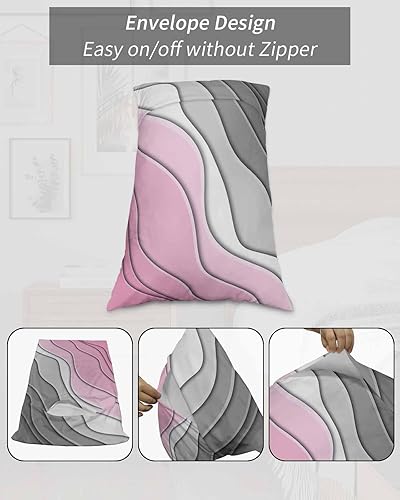 Miniatura 7 de Fundas de almohada geométricas de color rosa, tamaño Queen, 2 paquetes de fundas de almohada suaves para cama, fundas decorativas de lujo, funda de