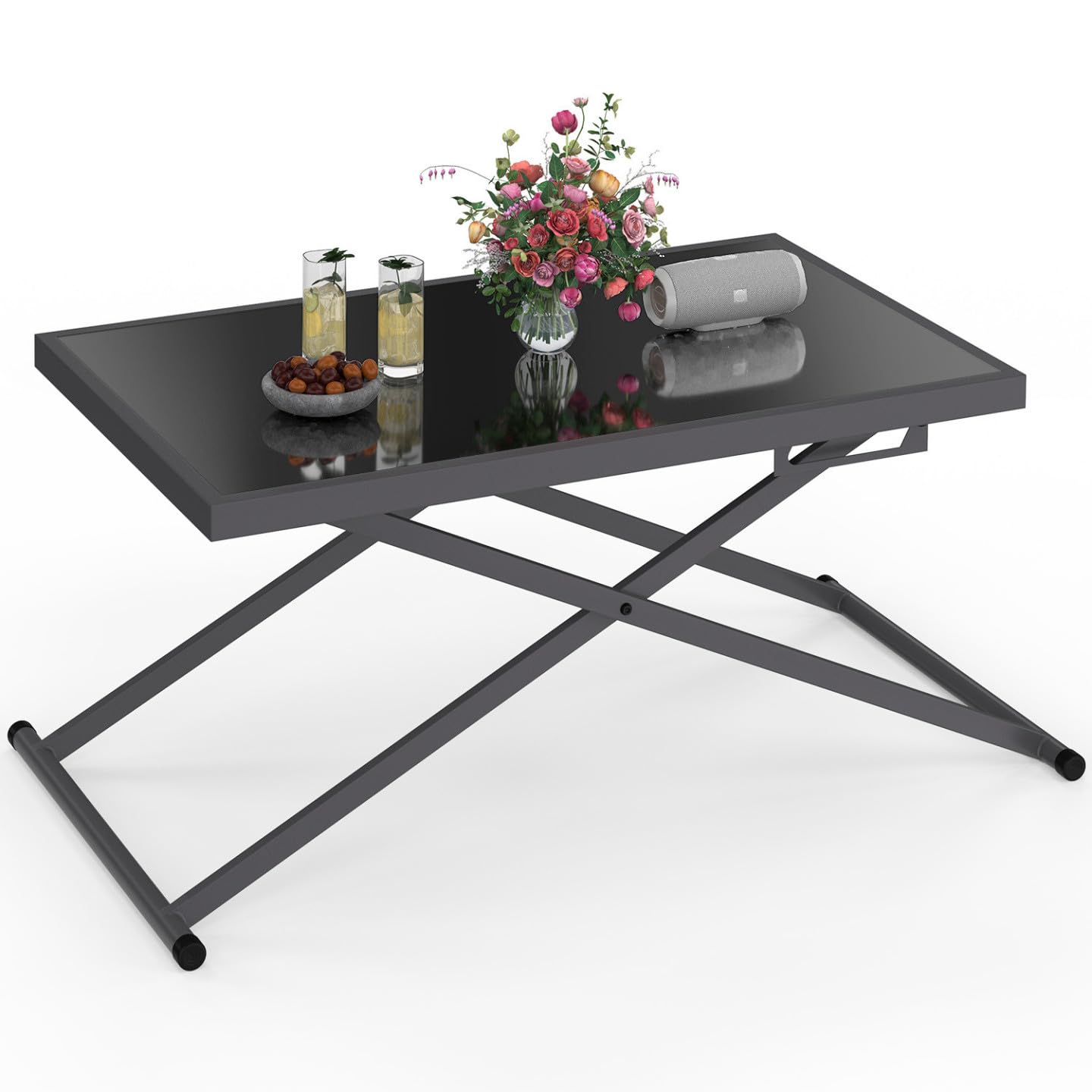 IDMarket – Mesa de jardín elevable rectangular 100 cm Olie en metal gris antracita y tablero gris