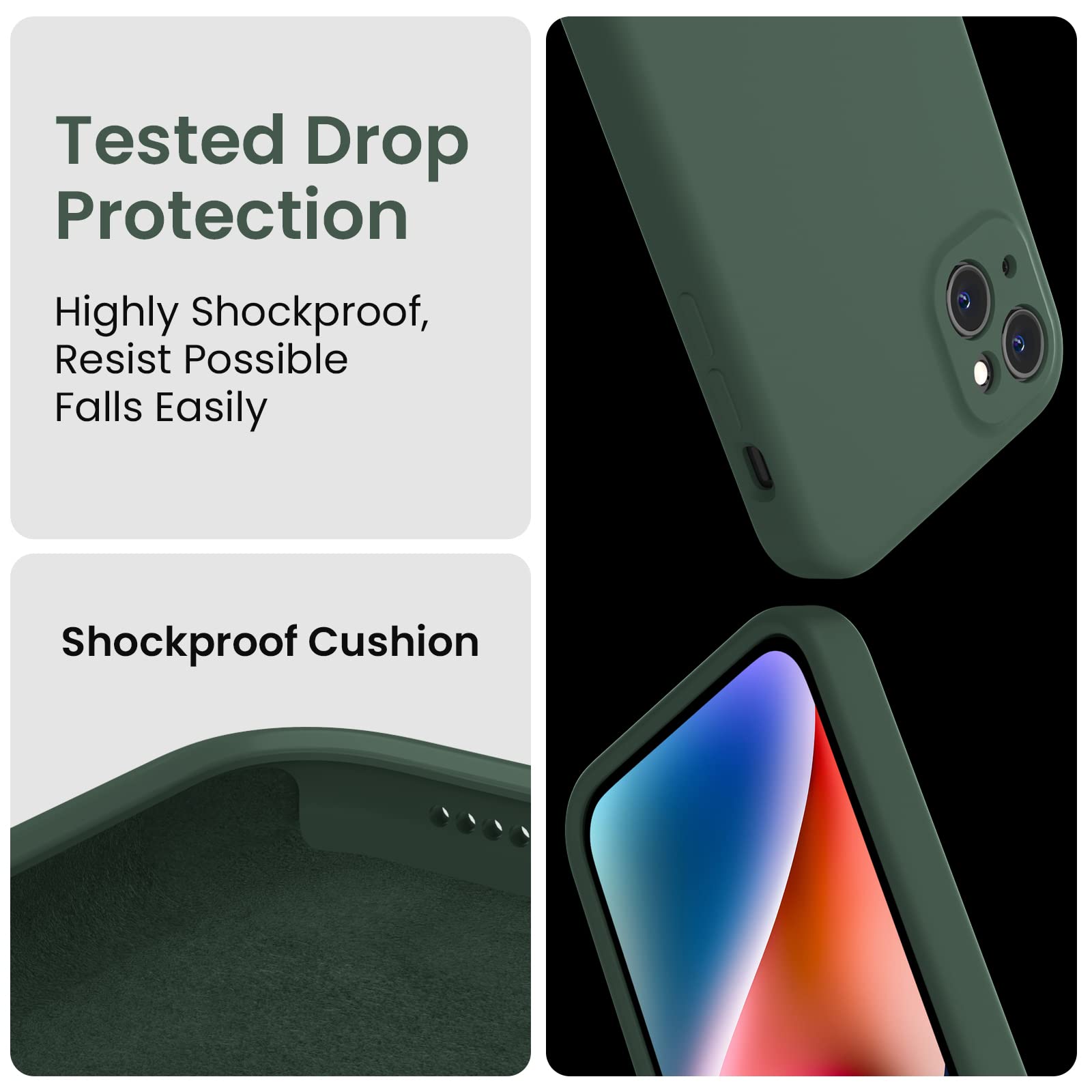 FireNova Designed for iPhone 13 Case, Silicone Upgraded [Camera Protection] Phone Case, Soft Anti-Scratch Microfiber Lining Inside, 6.1 inch, Alpine Green — view 4