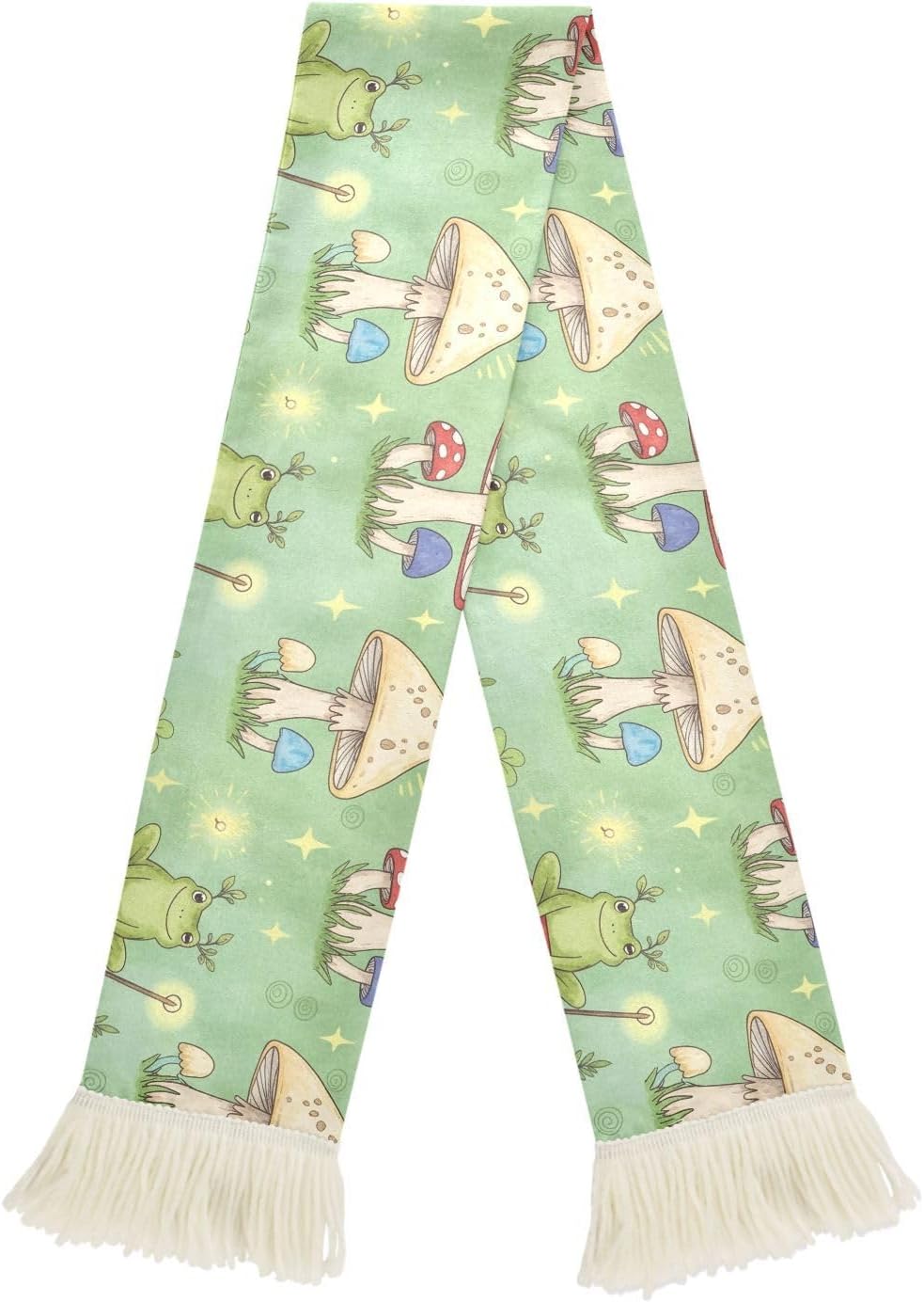 CHIFIGNO Frogs Red Mushrooms Green Versatile Soccer Fan Scarf, Wearable Towel for Games & Events, Soft Polyester Fabric with Fringe