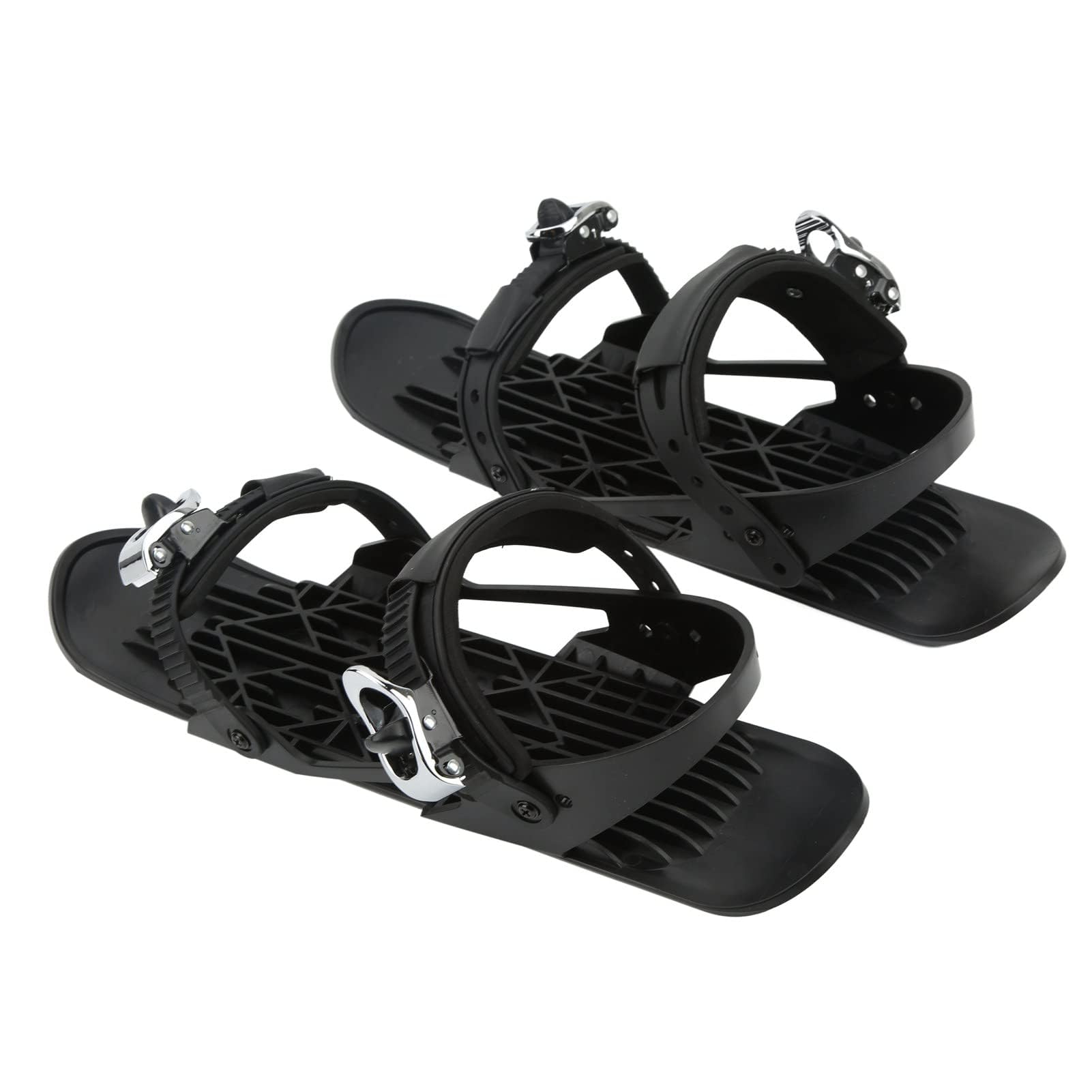 Ejoyous Mini buty narciarskie regulowane buty snowboardowe dla dorosłych przenośne czarne buty narciarskie z metalową klamrą trwały nylon na stoki leśne kolczyki