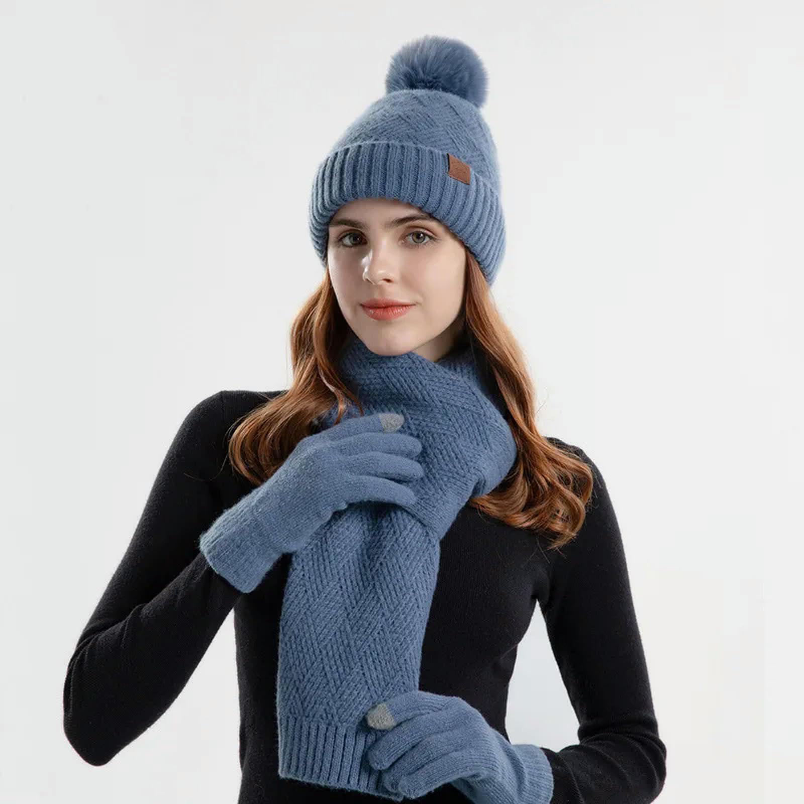 Schal Mütze Handschuh Set Frauen Winter Hält Warme Set Beanie Handschuhe Verdicken Schal 3 Stcs Kaltes Wetter Warmes Set Für Frauen