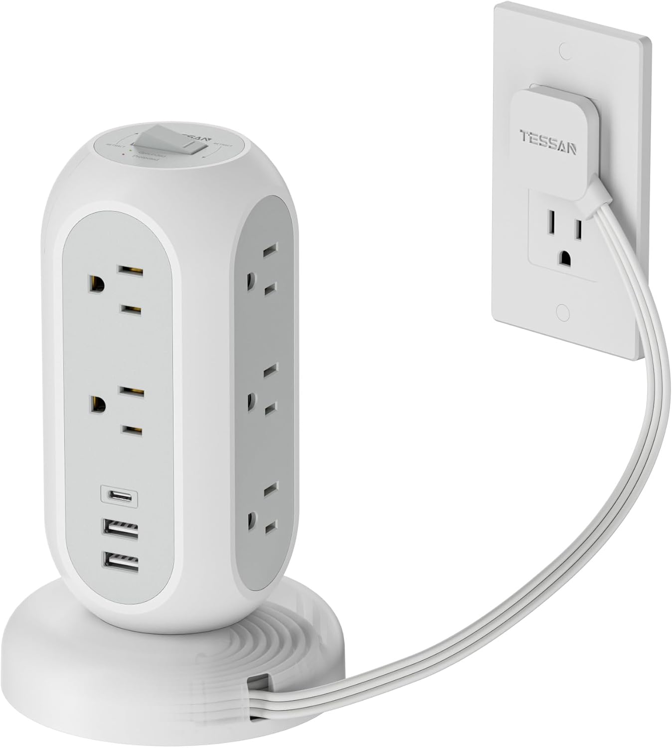 TESSAN Surge Tower: 11 Outlets, USB-C Charging, Retract TESSAN Surge Tower: 11 Outlets, USB-C Charging, Retract