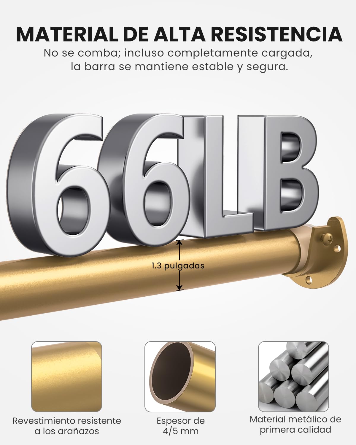 Binario per guardaroba, da 43 a 135 cm, regolabile, in metallo, per appendere vestiti, 3,3 cm, resistente, per armadio, guardaroba, lavanderia, camper, Oro