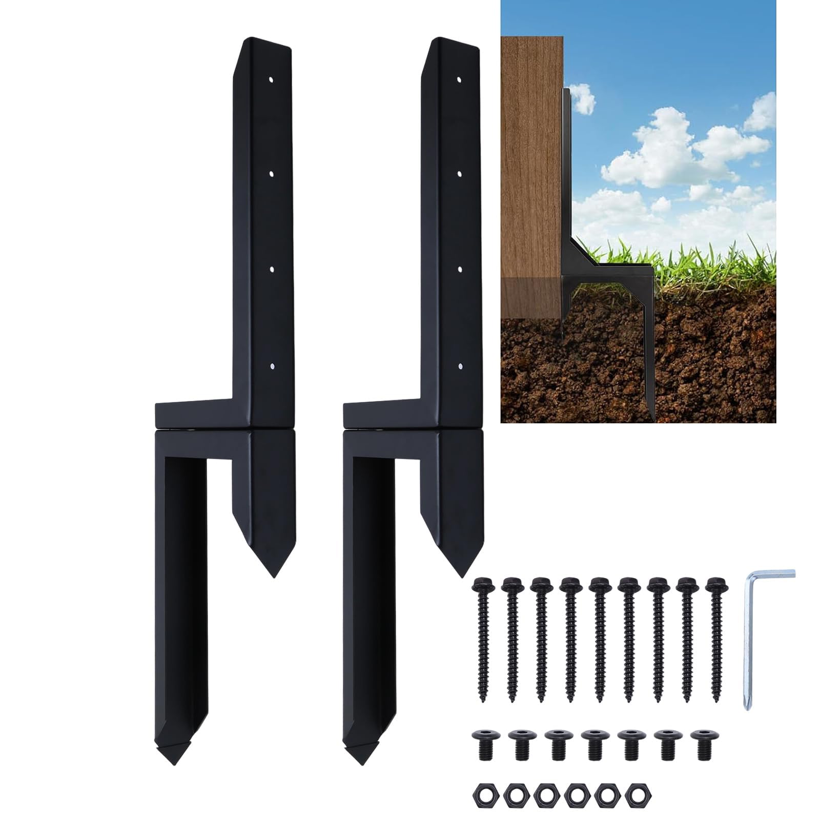 Fence Post Repair Spike Kit 2 Pack, Heavy Duty Fence Post Anchor Stakes