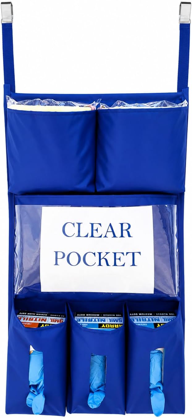 It's Sew EZ Personal Protection Equipment (PPE) Isolation Door Caddy NFPA-701 Fire Retardant Nylon Oxford with Two Stainless Steel Hooks included (Red, 6 pockets)