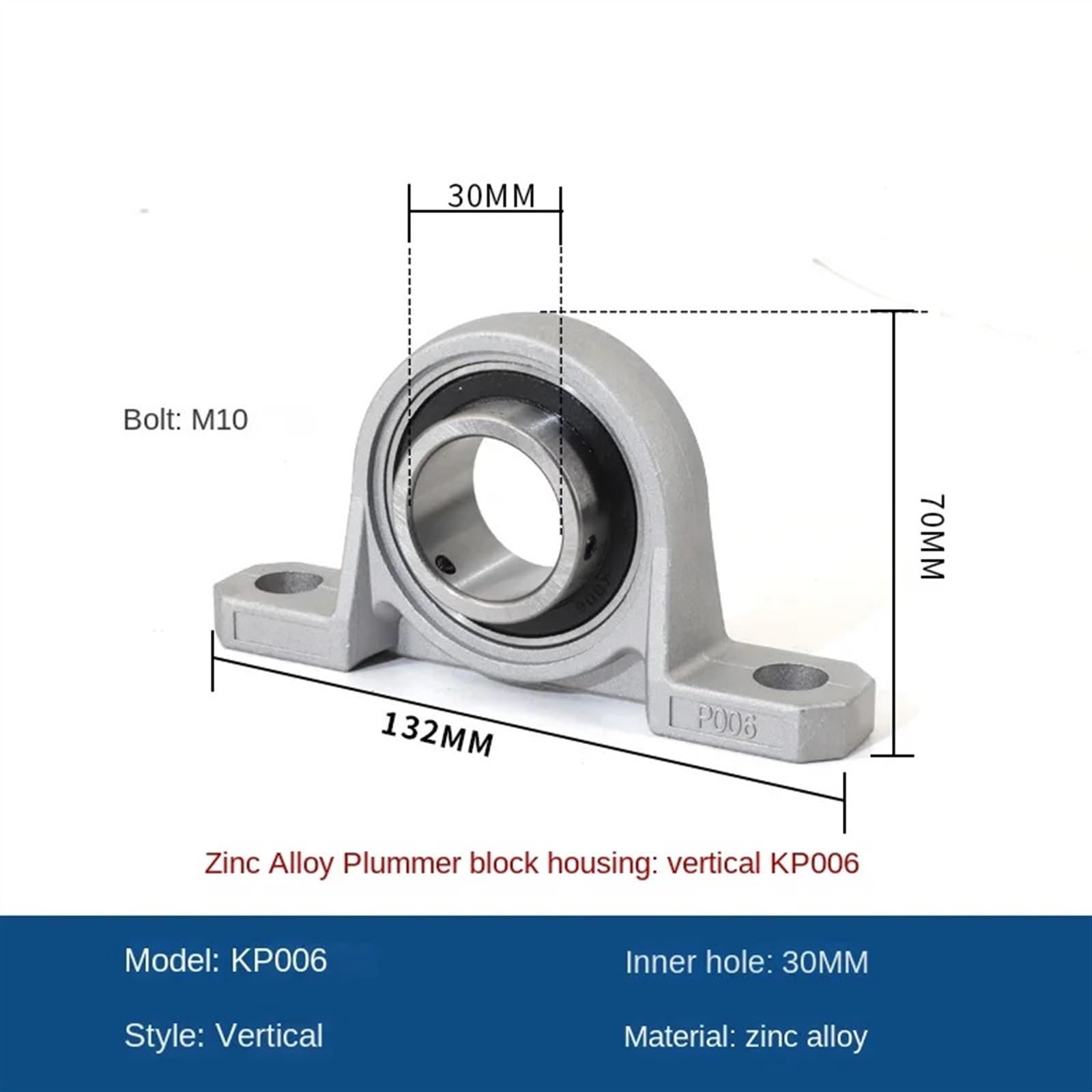 Roulement à billes en alliage de Zinc, diamètre 8mm 10mm 12mm 17mm, Support monté sur bloc d'oreiller KP08 KP000 KP001 Kp003 Kp005 Kp006 4/10 pièces(KP006 30mm,4Pcs)