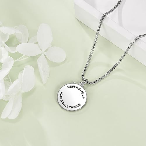 Miniatura 3 de YFN Collar deportivo de plata de ley con dije de "Never Give Up I Can Do All Things", joyería para mujeres y hombres