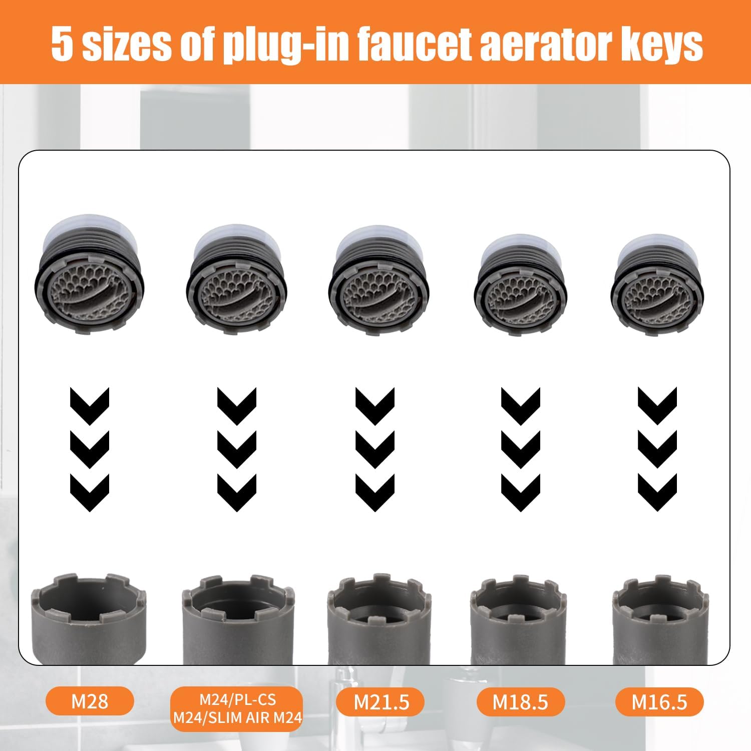 10 in 1 Faucet Aerator Removal Tool, Universal Aerator Key for Concealed Threaded and Housed Aerateors fit for M28 M24/PL-CS/SLIM AIR M24 M21.5 M18.5 M16.5