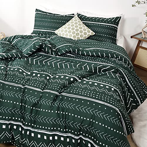 Smoofy Aztec Emerald Green Comforters Queen Size, Folkloric Art Pattern Boho Aztec Bohemian Bedding Sets With Soft Microfiber Fill Bedding, 1 Comforter 2 Pillowcases #TOP4