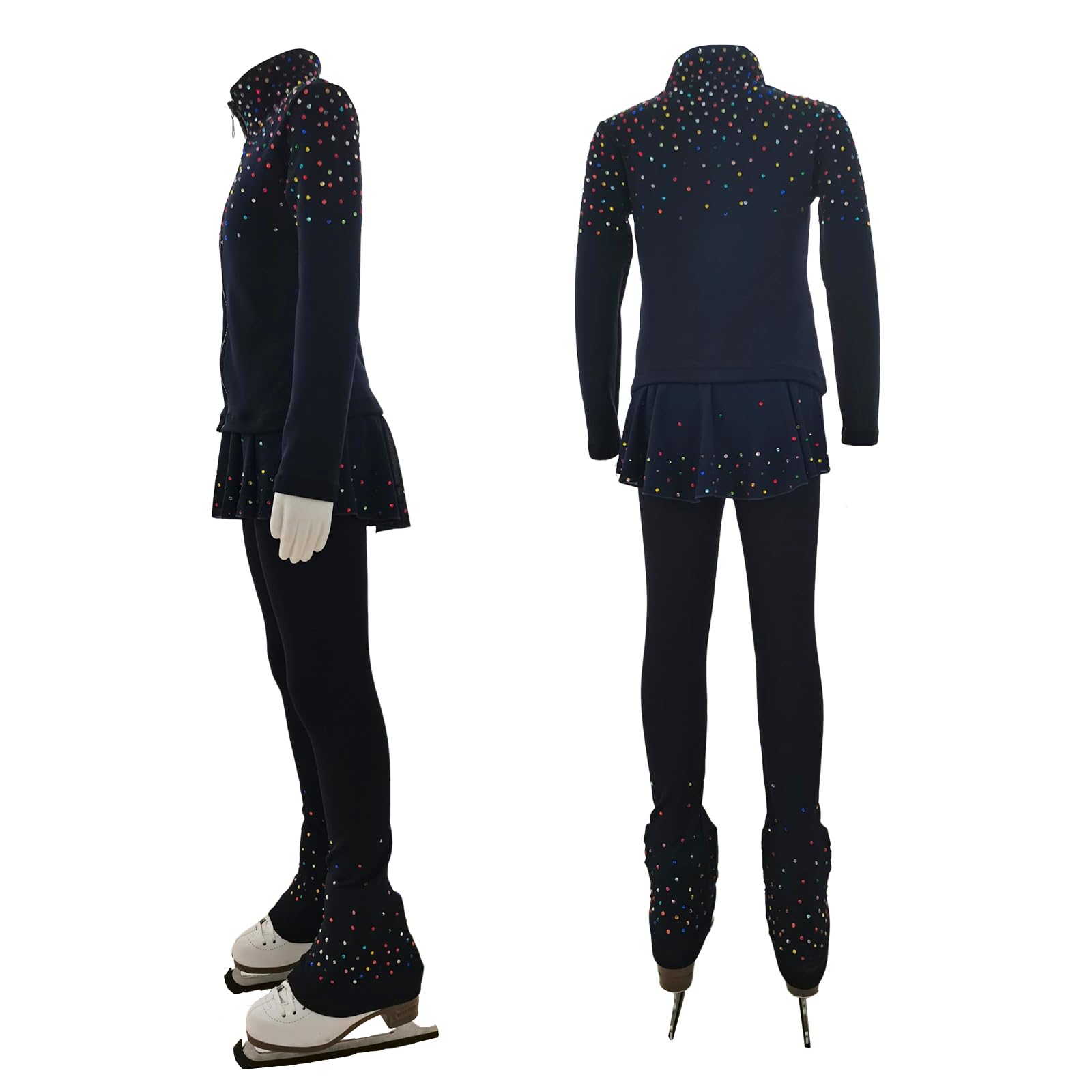 LIUHUO Eiskunstlauf-Trainingshose, Jacken, Mädchen, Damen, Fleece, glänzend, bunt, Diamanten, bequem, warm, Trainingsanzug