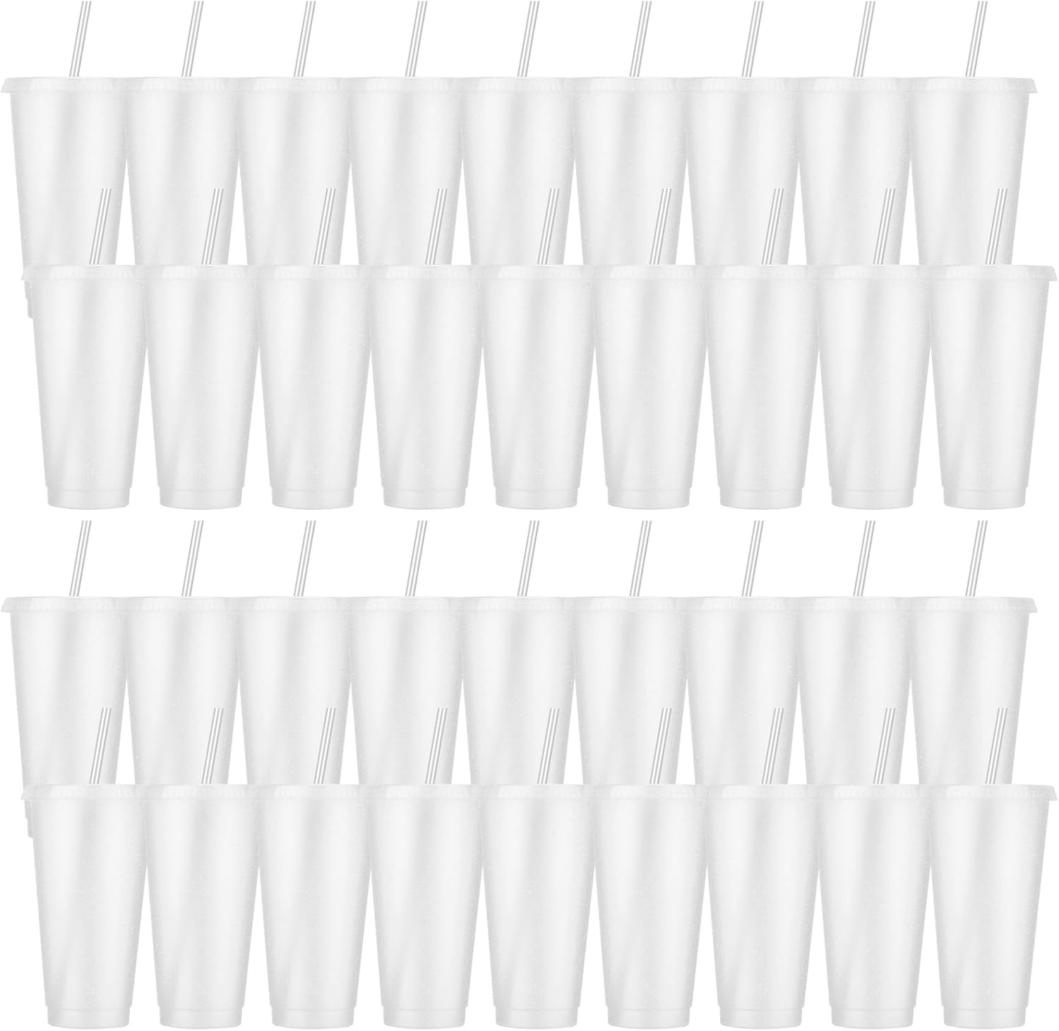 36 Pcs Plastic Tumblers With Lids and Straws, Reusable Colorful Cups for Parties, Birthdays, Iced Coffee, Travel Mug, Cold Drinks (White, 24 oz)