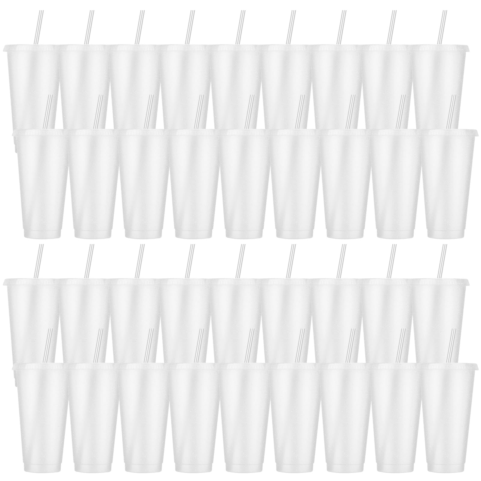 LEIFEOSH 36 Pcs Plastic Tumblers With Lids and Straws, Reusable Colorful Cups for Parties, Birthdays, Iced Coffee, Travel Mug, Cold Drinks (White, 24