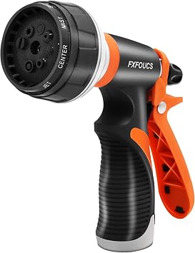 Garden Hose Nozzle Sprayer this high heavy-duty spray nozzle offer 8 watering patterns for watering plants, lawns & gardens, washing cars, household Dark Orange