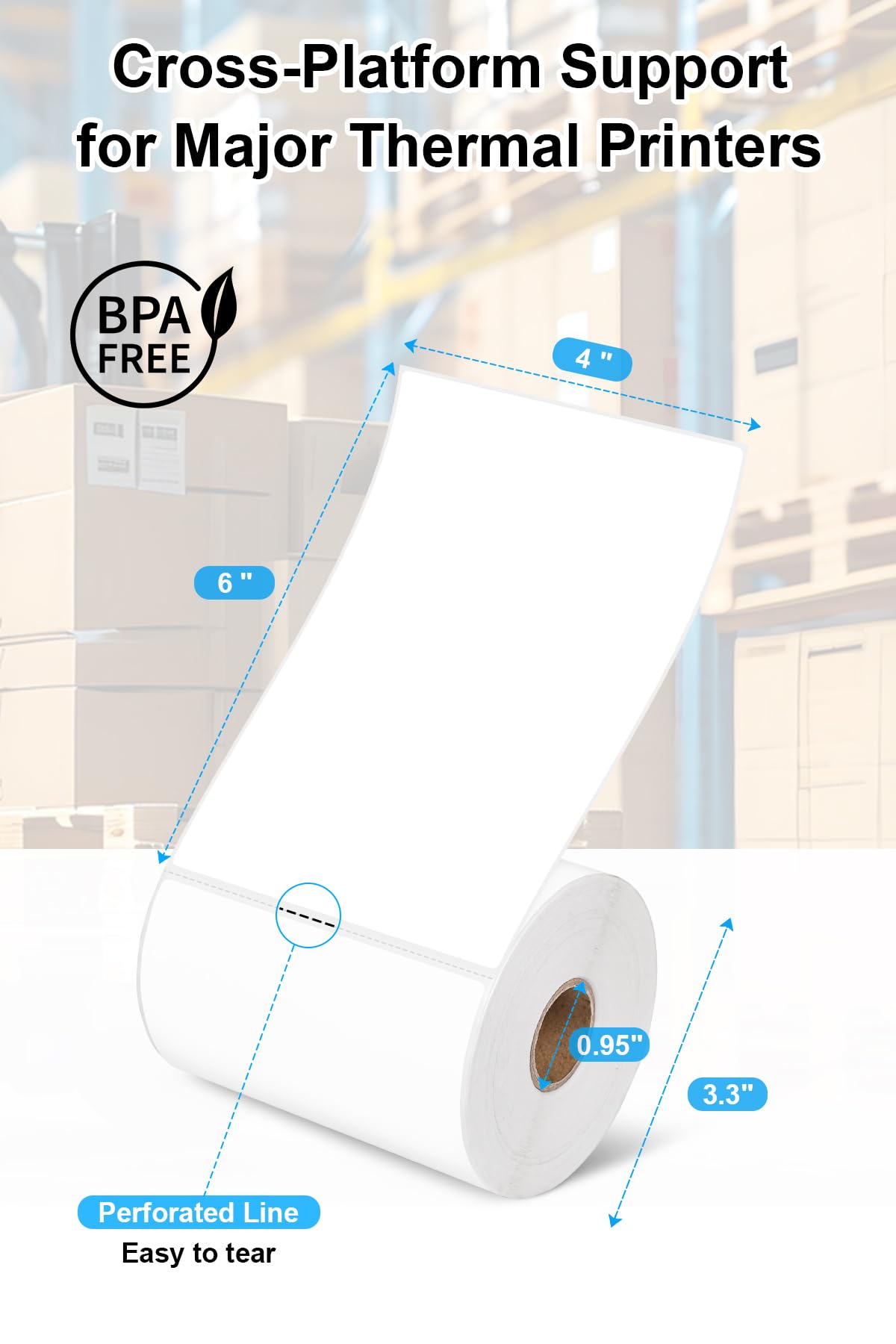 Razuvo 4x6 Thermal Labels - Waterproof Shipping Labels for Thermal Printers, 250/Roll, 16 Rolls, White (Packaging/Mailing/Inventory)