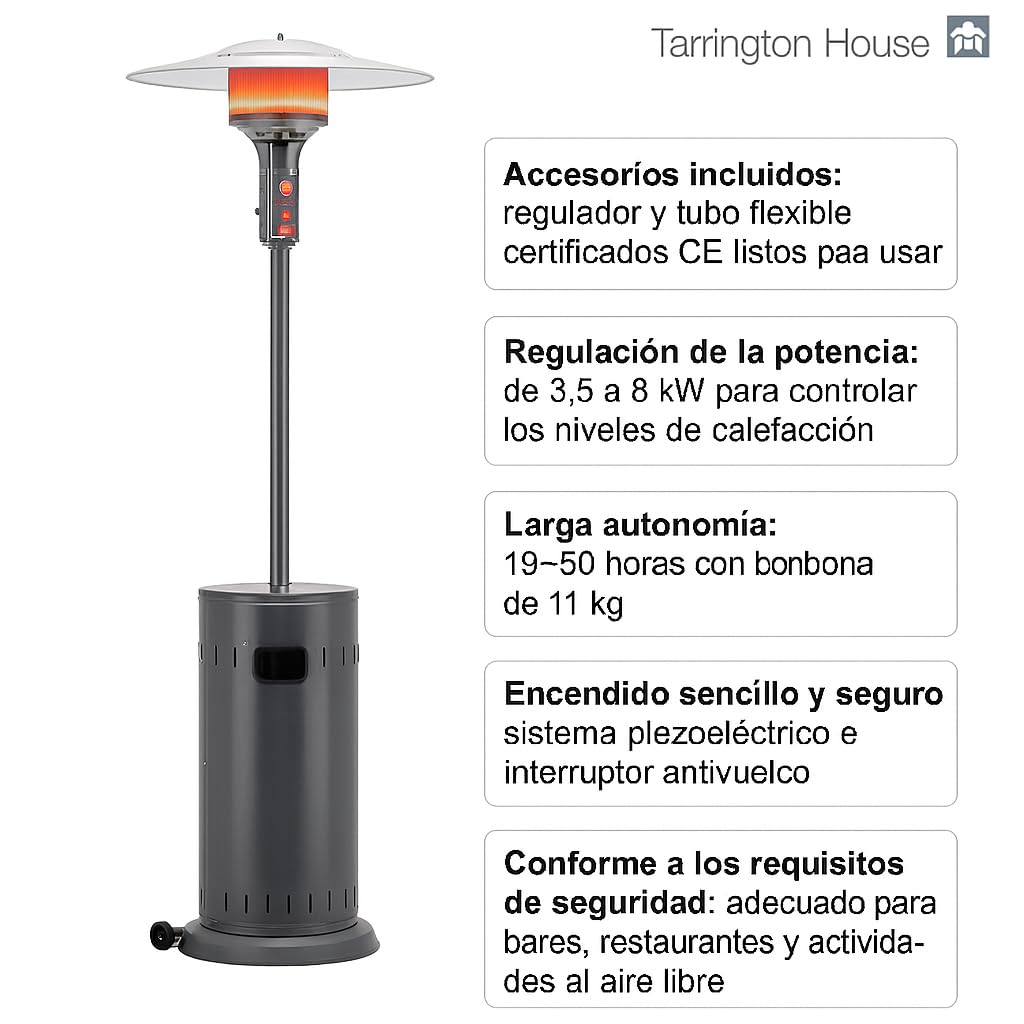 Tarrington House Estufa de gas Seta para exterior GPH3000, 76 x 218 cm, gris